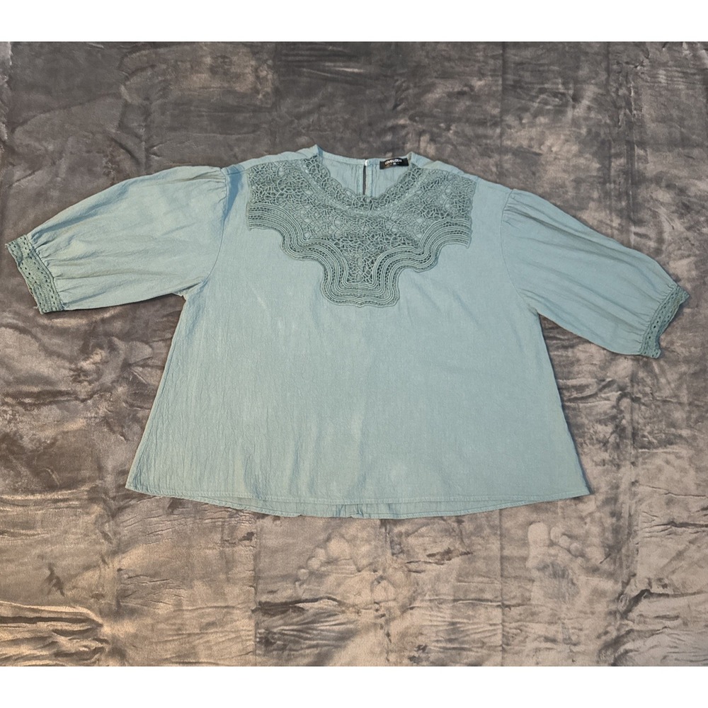 Loveu Dear Blouse Women's x Large Green 3/14 Sleeve Round Neck Pullover Top